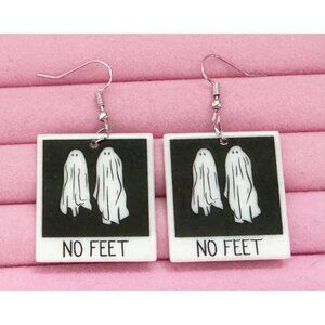 Beetlejuice "No Feet" square earrings hook back light wearing